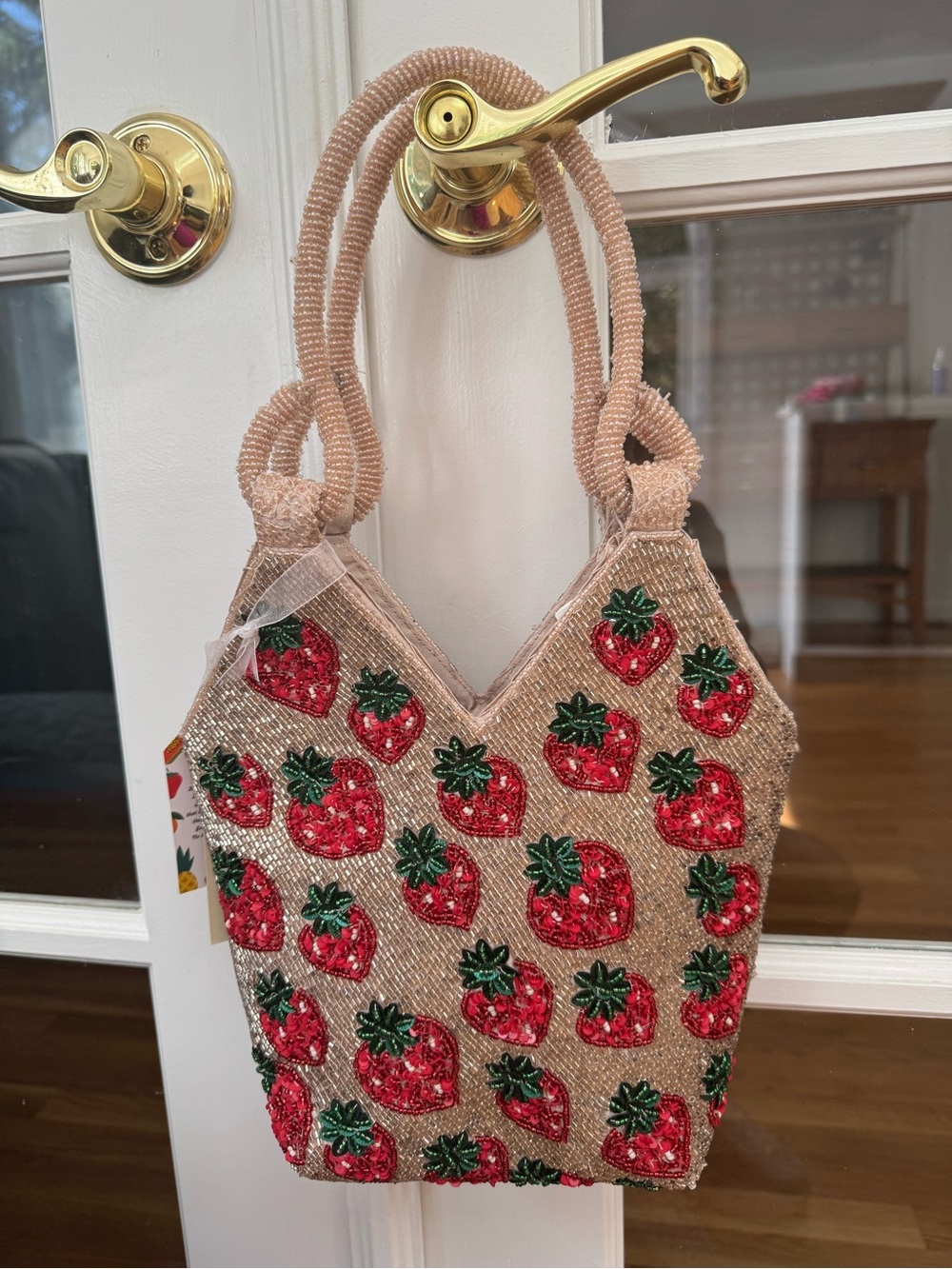 NWT Viral TikTok Beaded Strawberry Shoulder Bag in Blush Pink